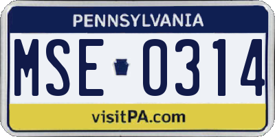 PA license plate MSE0314