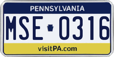 PA license plate MSE0316