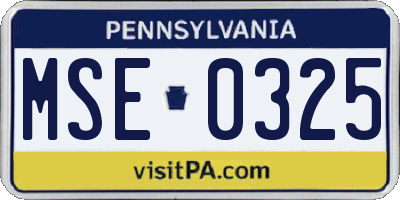 PA license plate MSE0325
