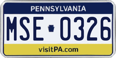 PA license plate MSE0326