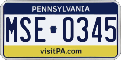 PA license plate MSE0345