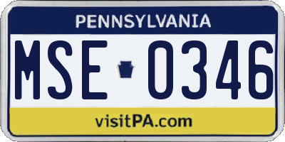 PA license plate MSE0346