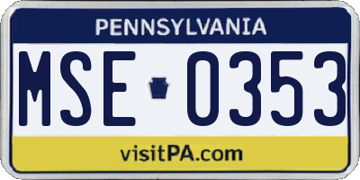 PA license plate MSE0353