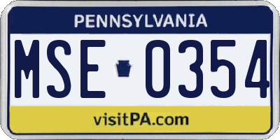 PA license plate MSE0354