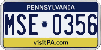 PA license plate MSE0356