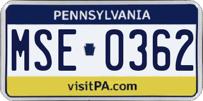 PA license plate MSE0362