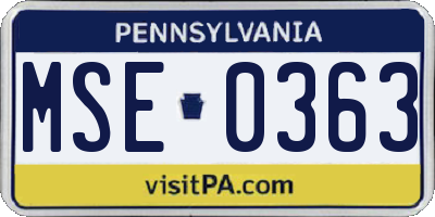 PA license plate MSE0363