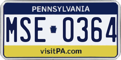 PA license plate MSE0364