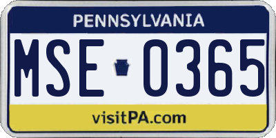 PA license plate MSE0365