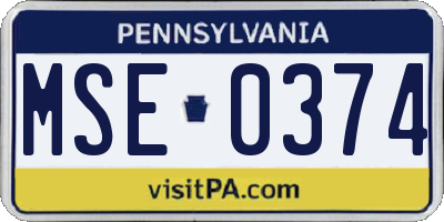 PA license plate MSE0374