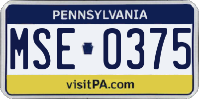 PA license plate MSE0375