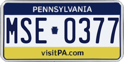 PA license plate MSE0377
