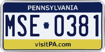 PA license plate MSE0381