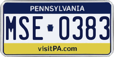 PA license plate MSE0383