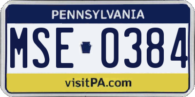 PA license plate MSE0384