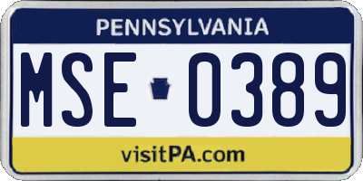 PA license plate MSE0389