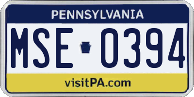 PA license plate MSE0394