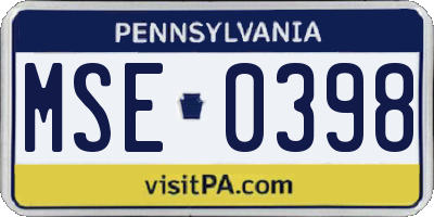 PA license plate MSE0398