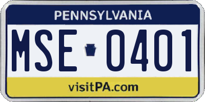 PA license plate MSE0401