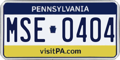 PA license plate MSE0404