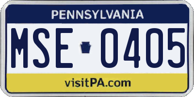 PA license plate MSE0405