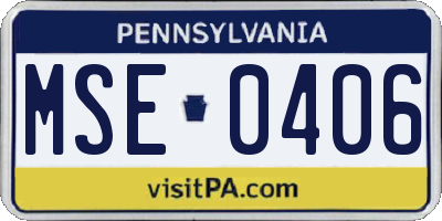 PA license plate MSE0406