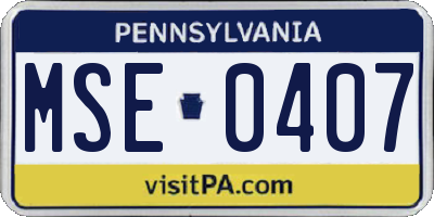 PA license plate MSE0407