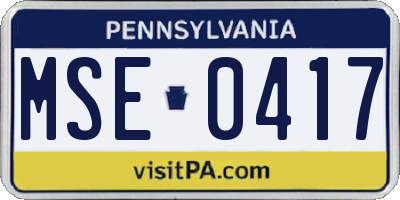 PA license plate MSE0417