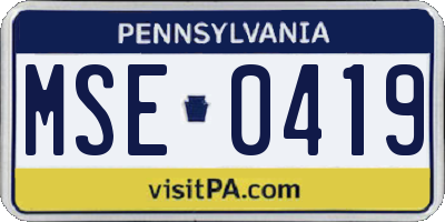 PA license plate MSE0419