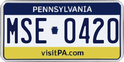 PA license plate MSE0420