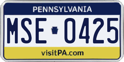 PA license plate MSE0425
