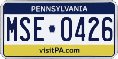 PA license plate MSE0426