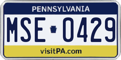 PA license plate MSE0429