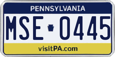 PA license plate MSE0445