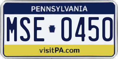 PA license plate MSE0450