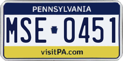 PA license plate MSE0451