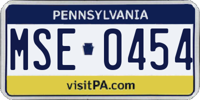 PA license plate MSE0454