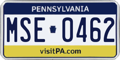 PA license plate MSE0462