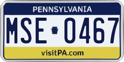 PA license plate MSE0467