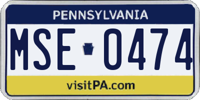 PA license plate MSE0474
