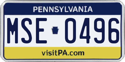 PA license plate MSE0496