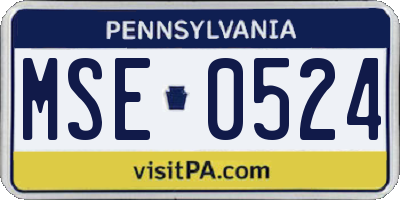 PA license plate MSE0524