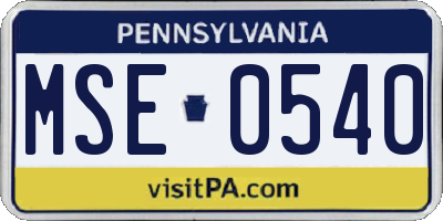 PA license plate MSE0540