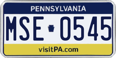 PA license plate MSE0545