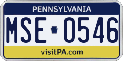 PA license plate MSE0546