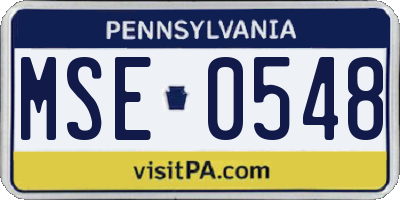 PA license plate MSE0548