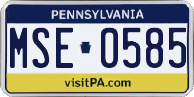 PA license plate MSE0585