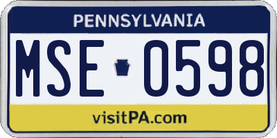 PA license plate MSE0598