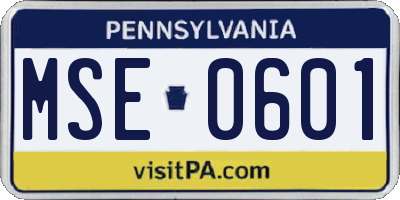 PA license plate MSE0601