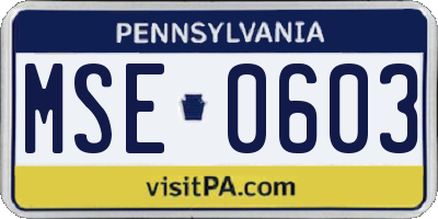 PA license plate MSE0603